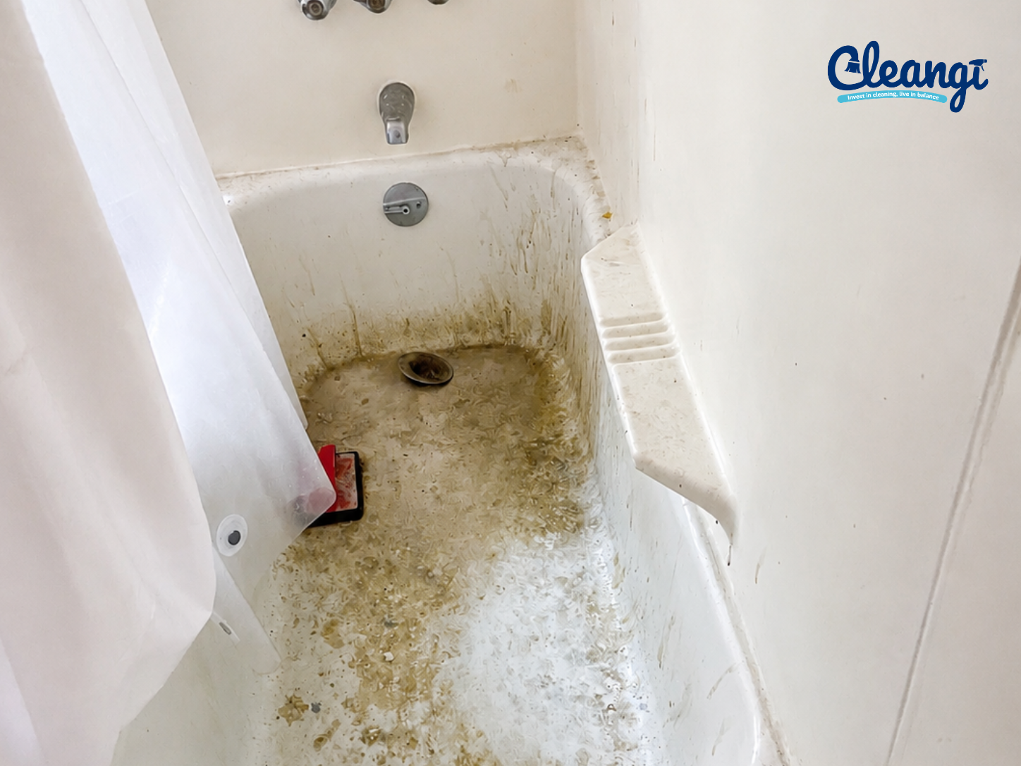 Bathroom shower and tub before professional cleaning