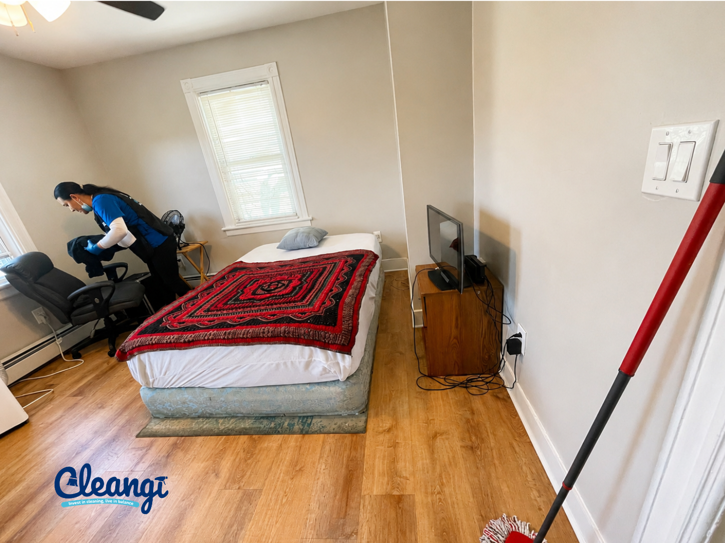 Bedroom during the cleaning process