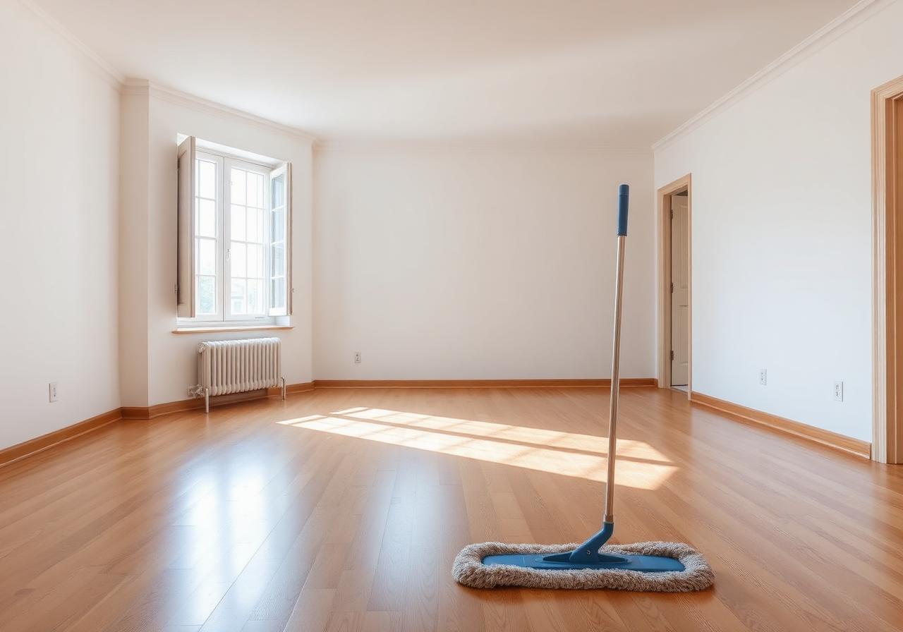 Move-out cleaning in progress in an empty apartment